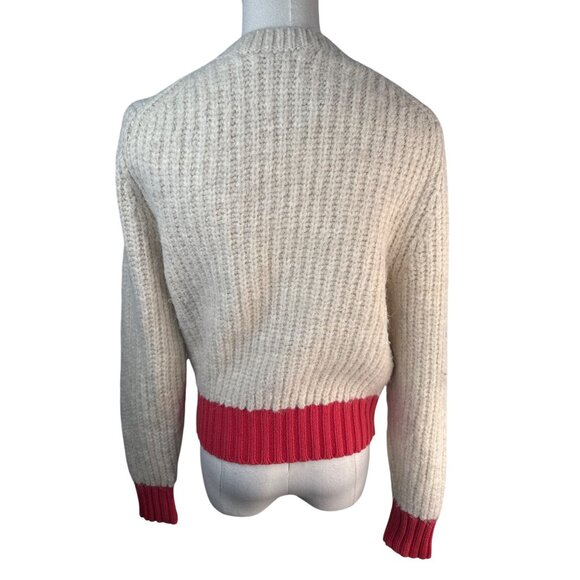 ZARA Small Knit Sweater Red & Cream Ribbed Crewneck Acrylic Blend - Picture 8 of 11